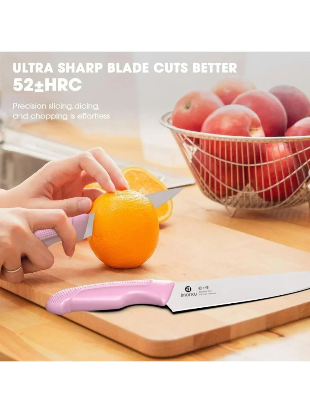 14-Piece Pink Kitchen Knife Set with Block & Built-in Sharpener, Ergonomic